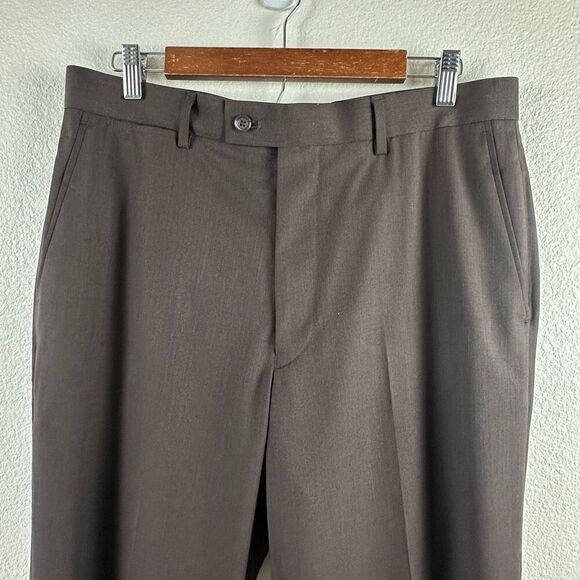 Louis Raphael Rosso Men's 34x32 Pleated‎ Dress Pants Brown Office Professional - Picture 3 of 9
